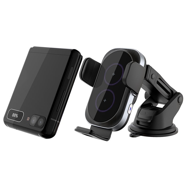 Dual Coil 15W Fast Charging Auto Sensing Charger Phone Holder Wireless Car Charger for Samsung Galaxy Z FLIP