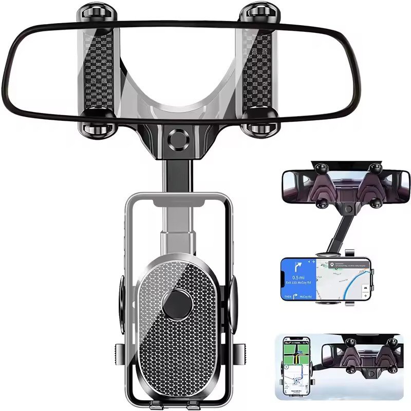 Original Car Rearview Mirror Phone Holder 360degree Retractable Cell Phone Holder Clip For mobile Phone GPS Mount Stand