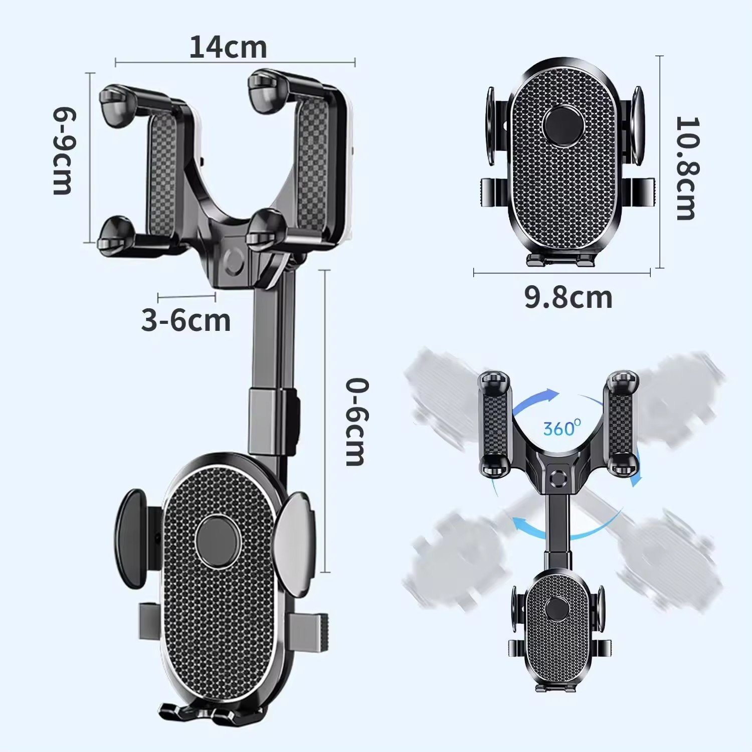Original Car Rearview Mirror Phone Holder 360degree Retractable Cell Phone Holder Clip For mobile Phone GPS Mount Stand
