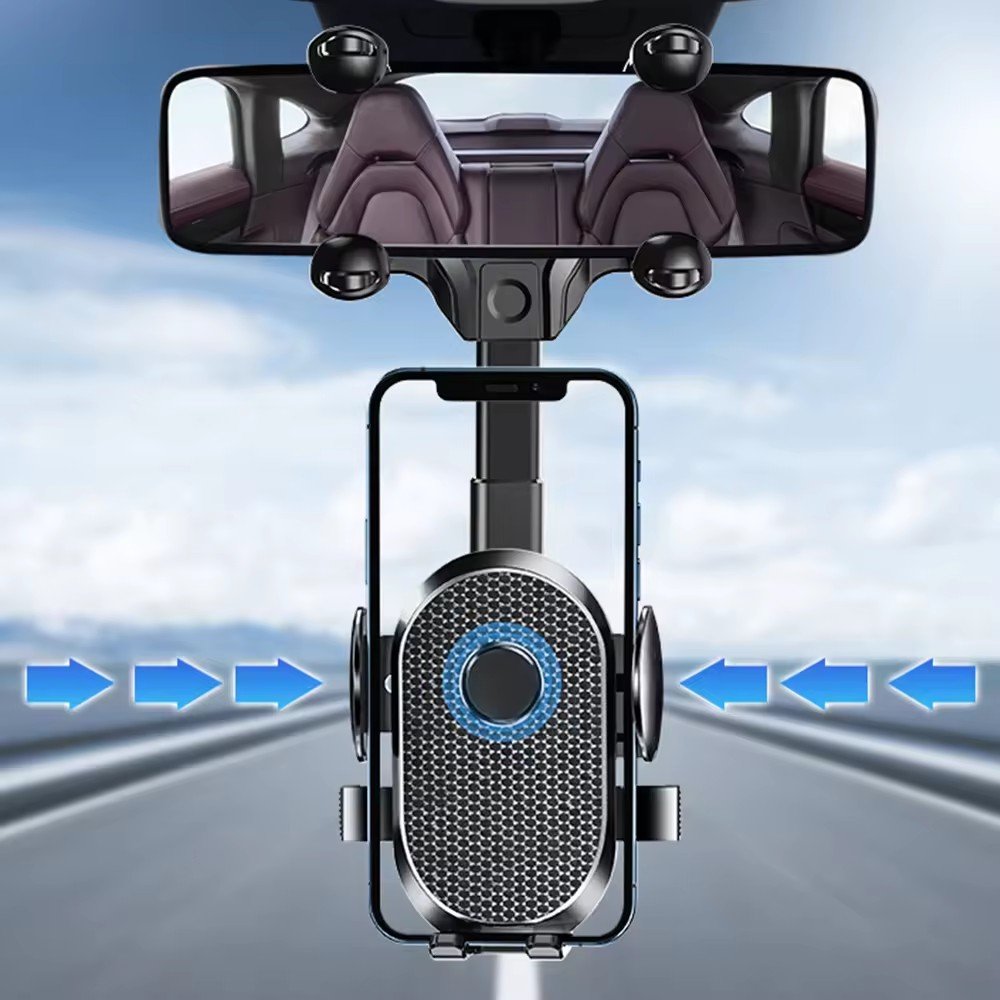 Original Car Rearview Mirror Phone Holder 360degree Retractable Cell Phone Holder Clip For mobile Phone GPS Mount Stand