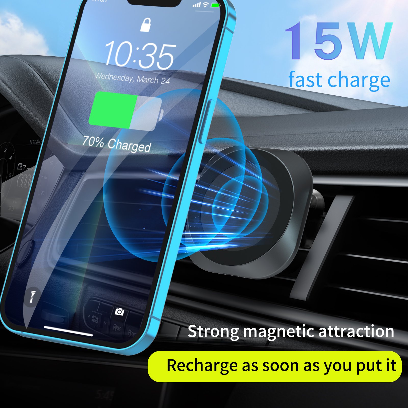 Fast qi wireless car charger magnetic phone holder air vent phone mount smart car wireless charger phone holder