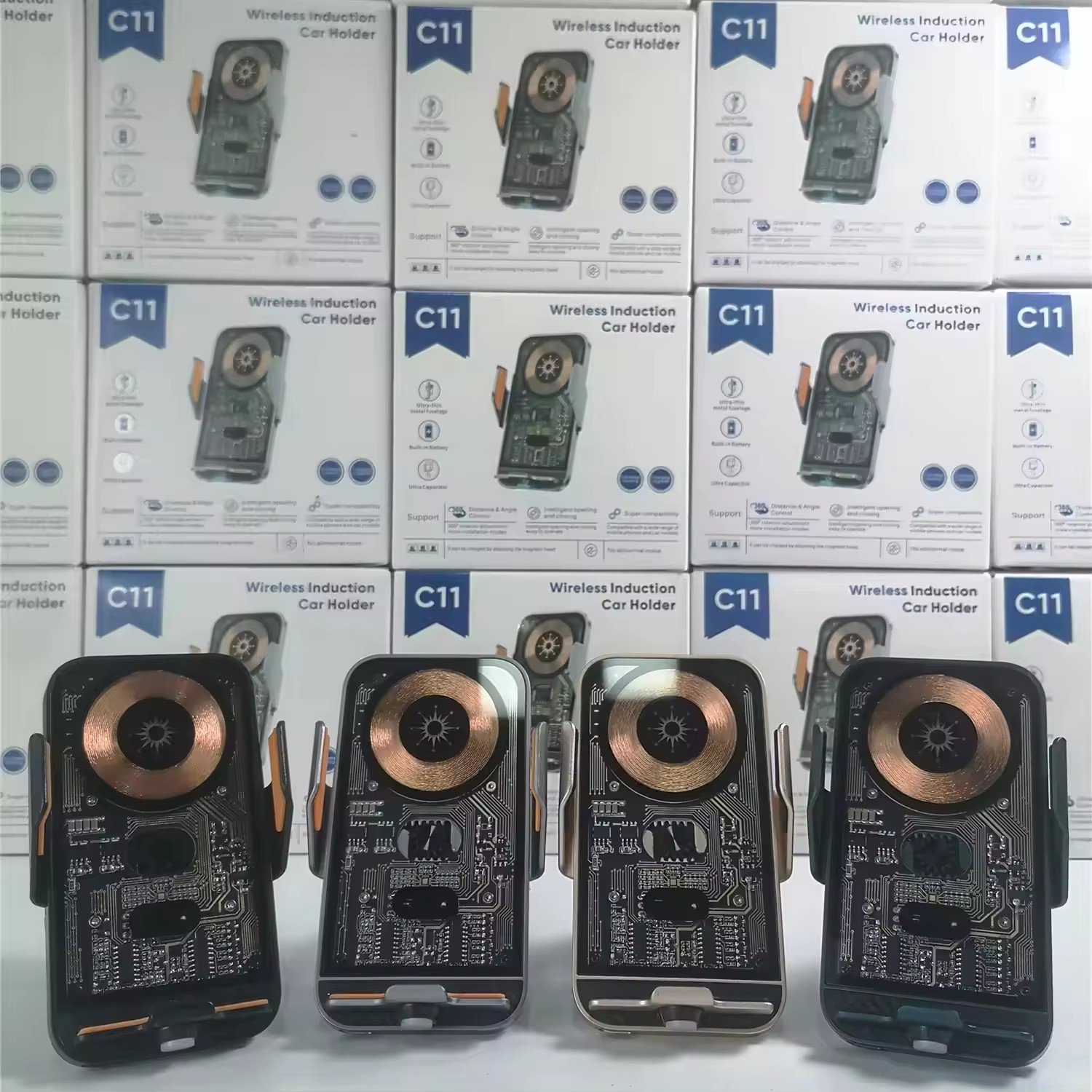 15W Car Bracket Metal Punk Transparent Infrared Induction Air Outlet Mobile Phone Car Wireless Charger