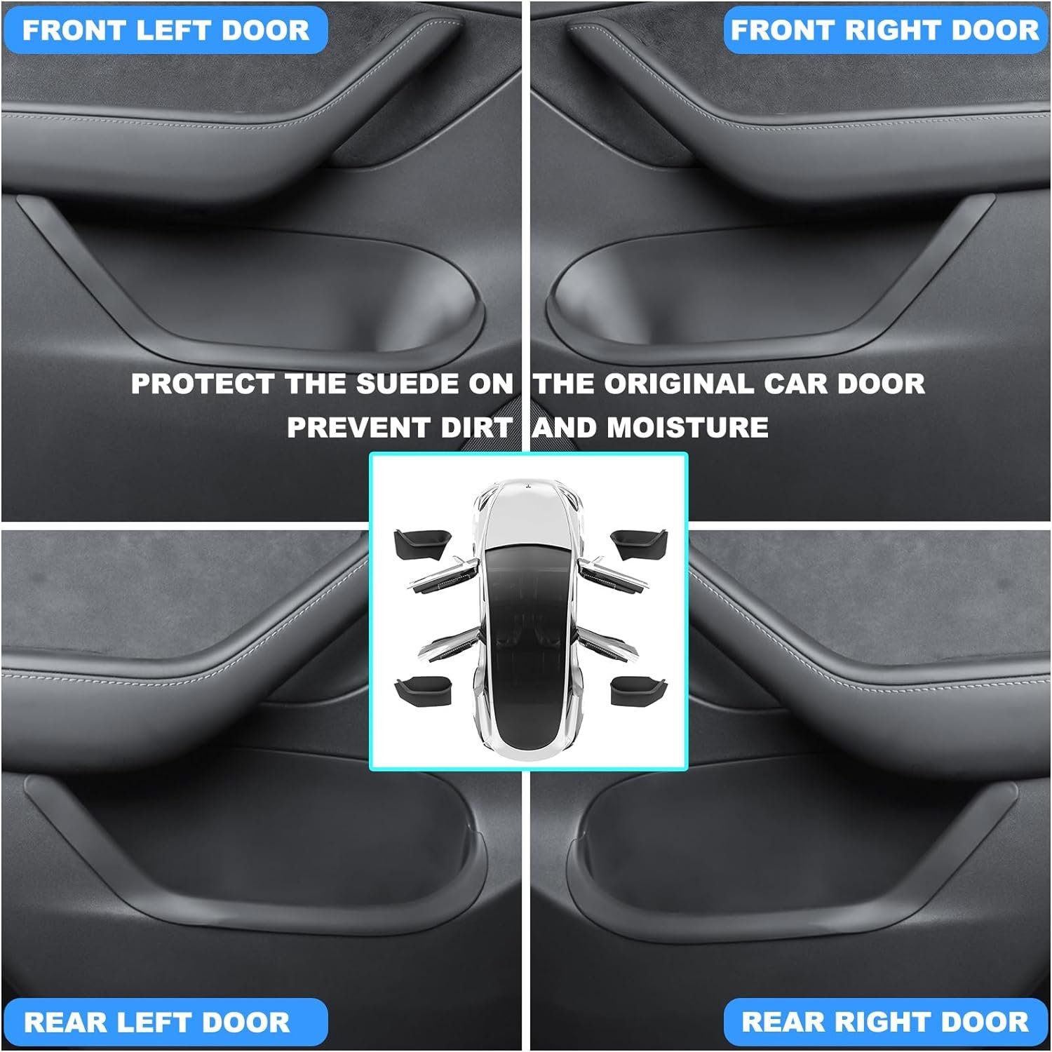 Door Side Storage Box Fits for Tesla Model Y 2016-2022 4PCS Combined Door Handle Armrest Tray Organizer