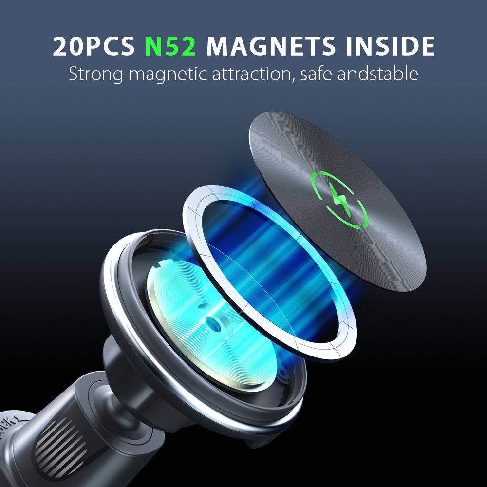 15W Fast Charge Car Holder Wireless Charger LED Breathing Indicator Light Max Car Phone Holder Wireless Charger