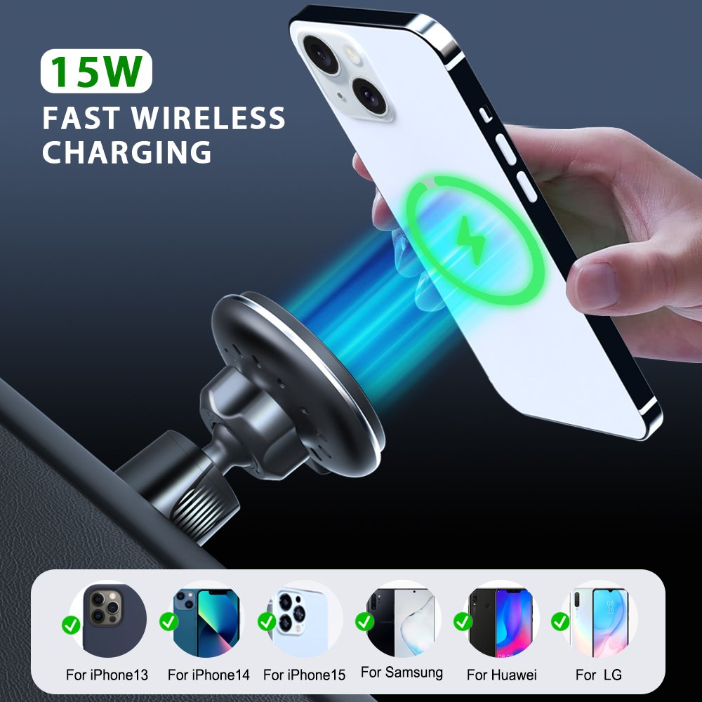 15W Fast Charge Car Holder Wireless Charger LED Breathing Indicator Light Max Car Phone Holder Wireless Charger