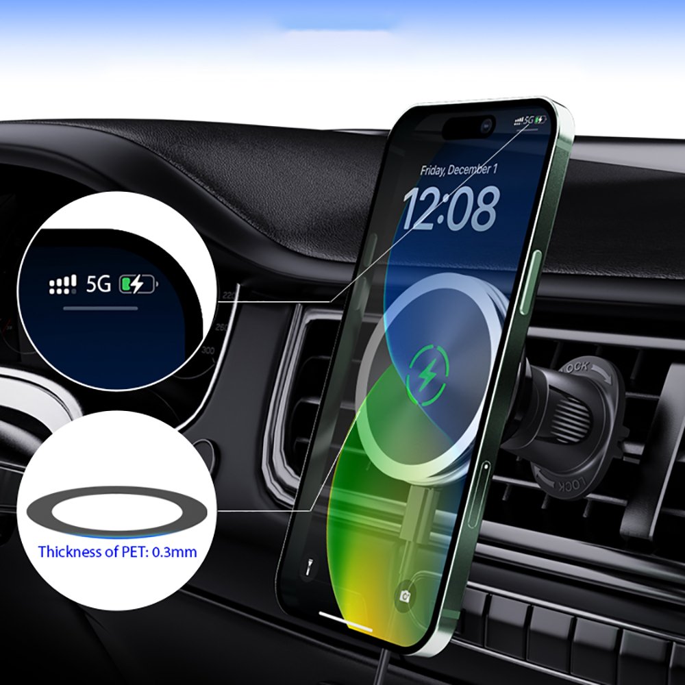 15W Fast Charge Car Holder Wireless Charger LED Breathing Indicator Light Max Car Phone Holder Wireless Charger