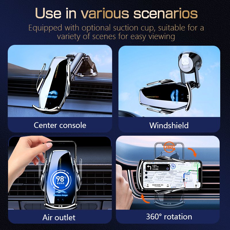 Magnetic Charging Mobile Phone Car Holder 15w Wireless Car Charger Mount Auto-sensing Car Phone Holder