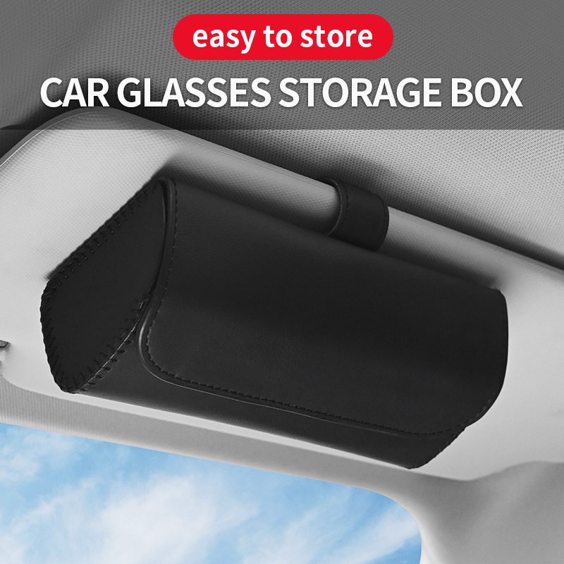 Car Visor Sunglasses Case Leather Glasses Clip Holder For Sun Visor Handmade Eyeglasses Storage Box With Hidden Magnetic Closure
