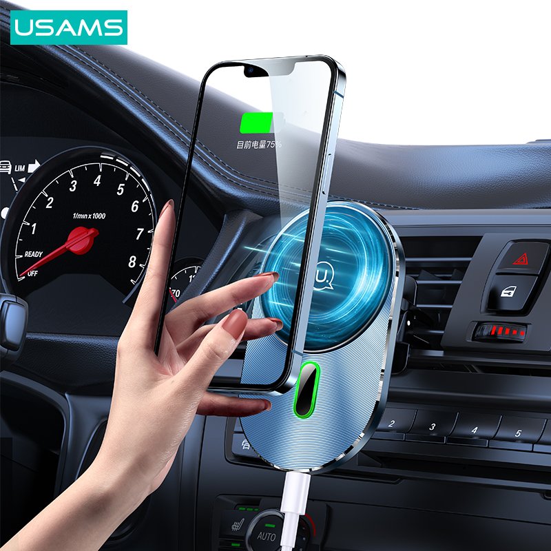 USAMS Best-selling wireless fast mobile phone holder 15w wireless charger car fast wireless car charger