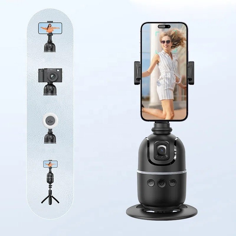 P03 No App Required Rechargeable 360 Rotation Auto Face Tracking Phone Holder Camera Mount for Live Vlog Streaming Video