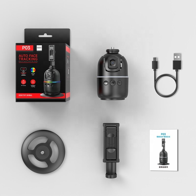 P03 No App Required Rechargeable 360 Rotation Auto Face Tracking Phone Holder Camera Mount for Live Vlog Streaming Video