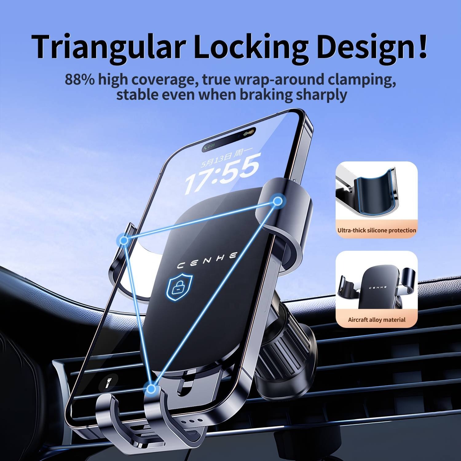 2024 New Amazon Hot Selling 360 Degree Rotating Gravity Car Air Outlet Phone Mount Windshield Dashboard Car Phone Holder