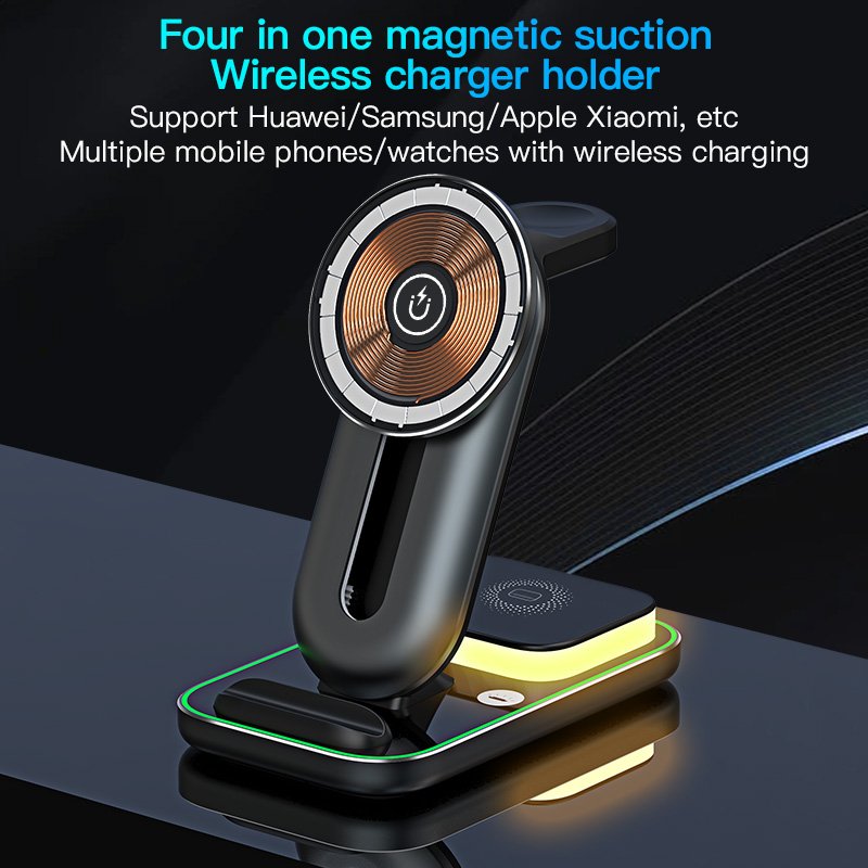 Regent 3 In 1 Mobile Fast Charge Station Magnetic Wireless Charger Pad LED Light Desk Lamp With Wireless Charging function
