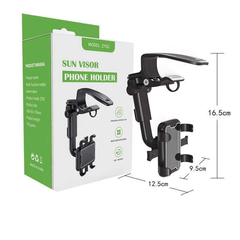 Car Mount Cell Phone Holder Universal 360 Rotating Car Sun Visor Mount Support Clip Bracket for GPS Smartphones