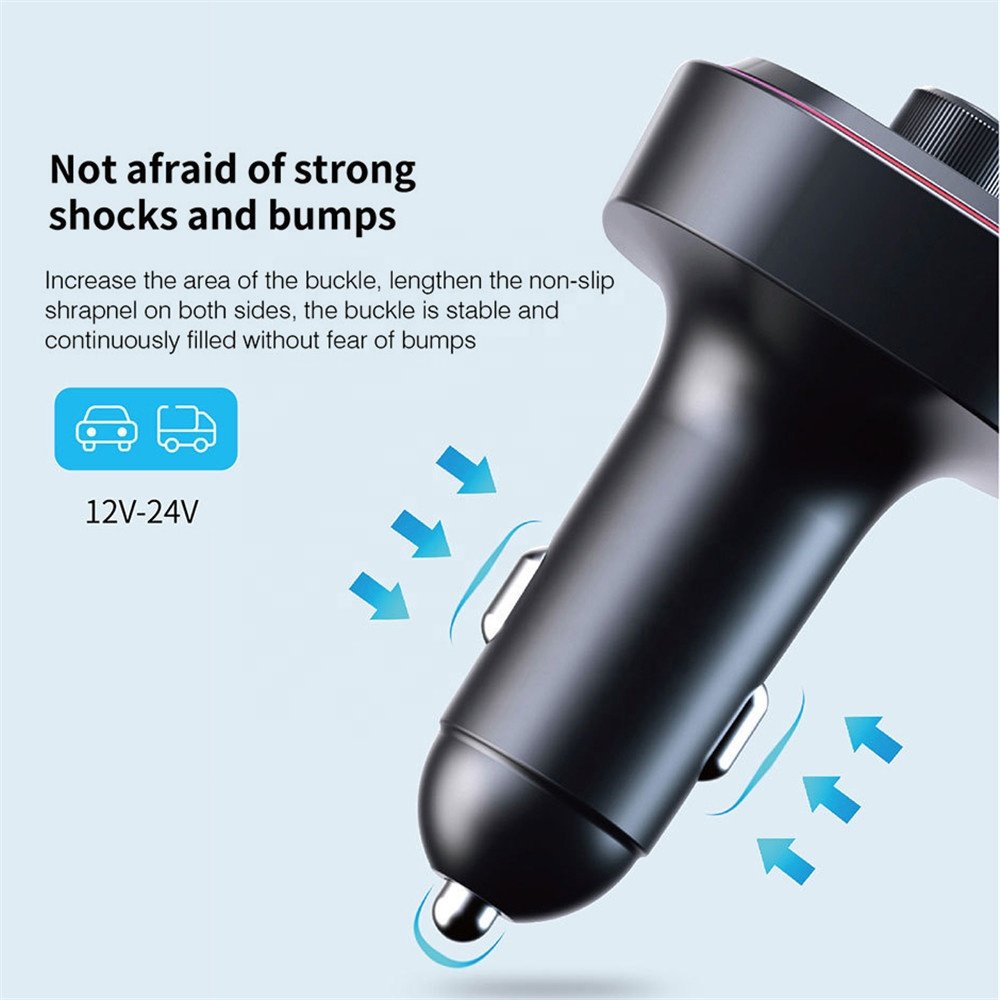 FM Transmitter Hifi Wireless U Disk TF Card Car Play Charging Dual Port RGB Car Charger with Microphone Audio Connection Memory