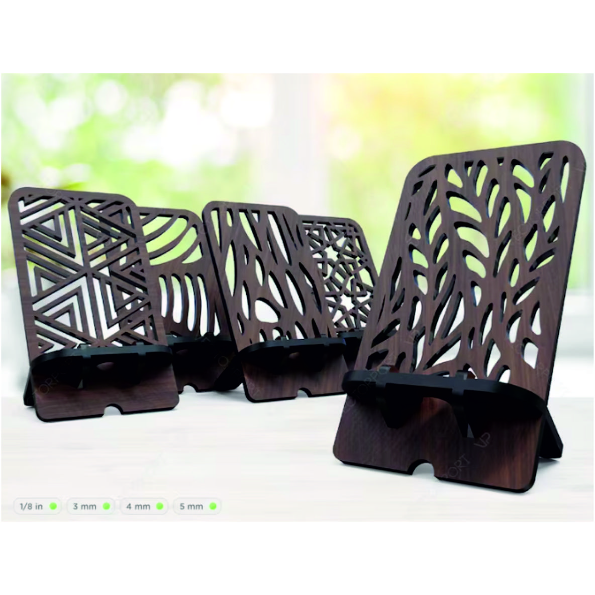 Desktop Decorative MDF Laser Cutting East to Assemble Mobile Holder Wooden Universal Charging Station Dark Finished Phone Stand