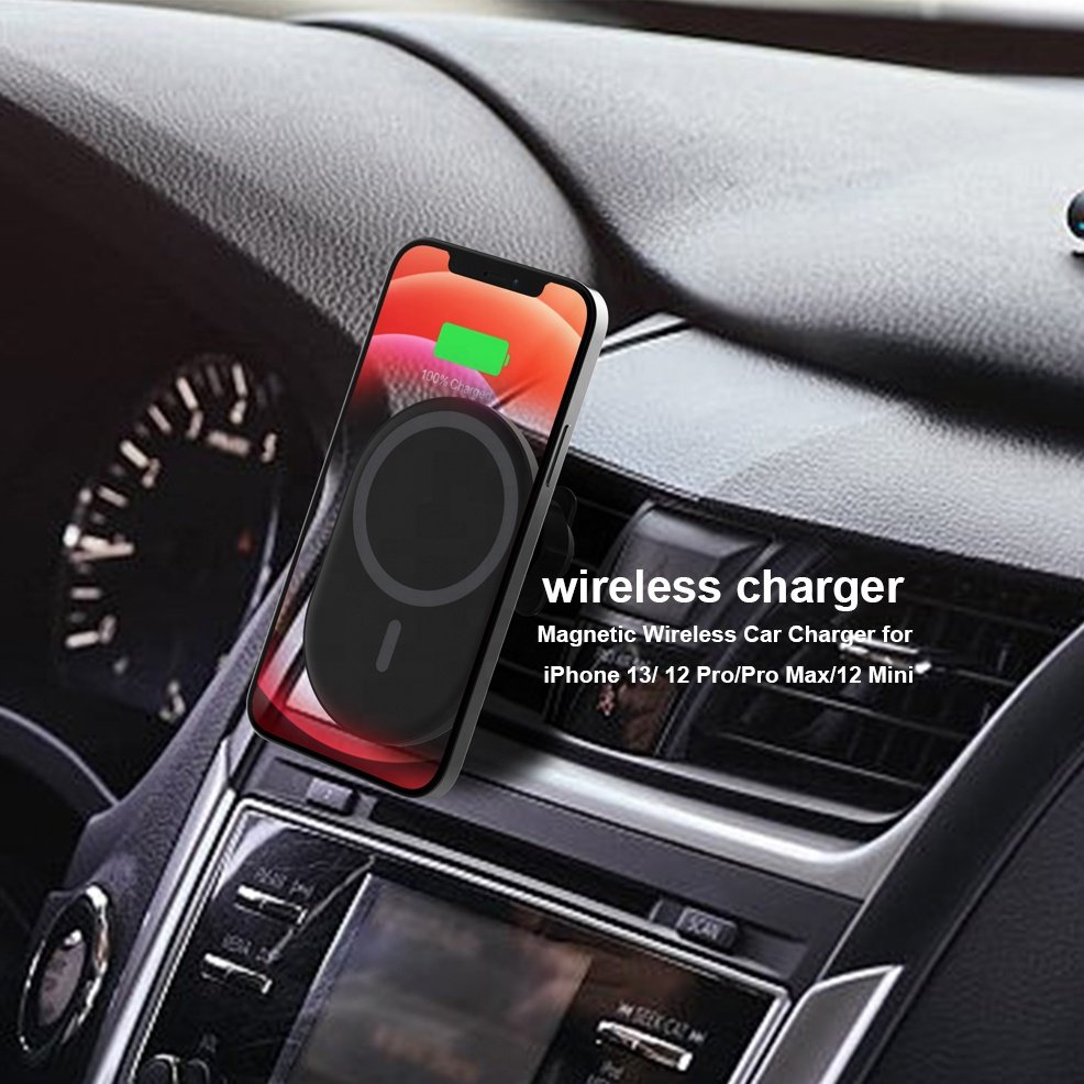 15W Magnetic Wireless Car Charger for Magnet iPhone 13 Mini Pro 12 Pro quick mobile car wireless charger Car Phone Mount Holder