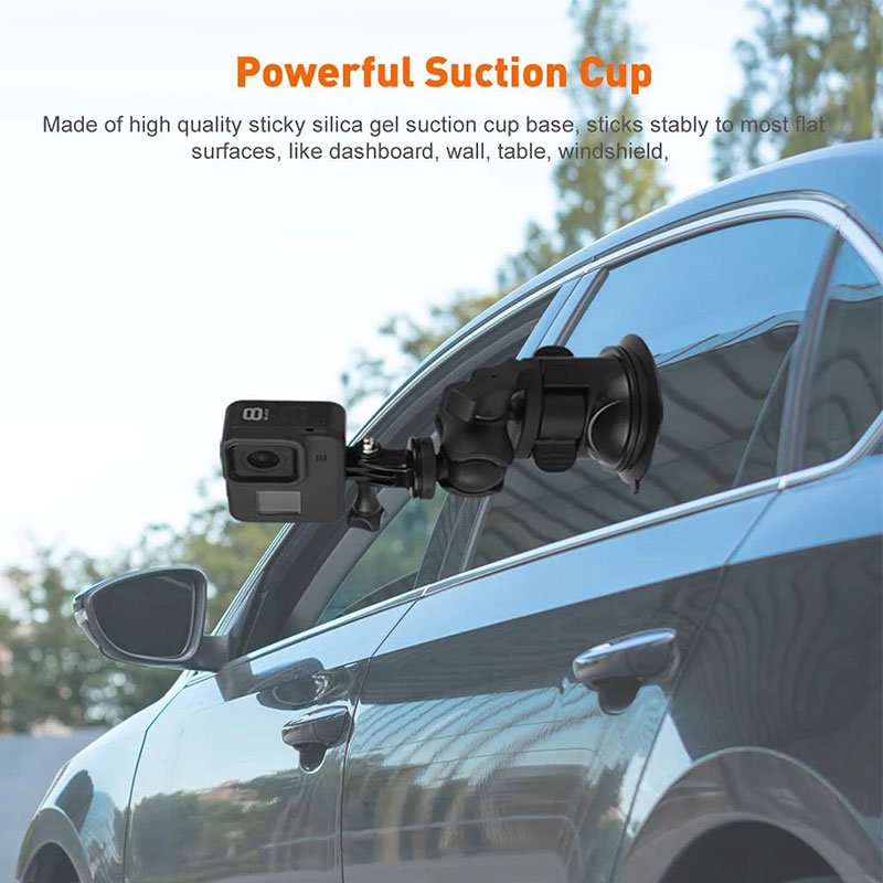 360 swivel camera windshield mounting bracket action camera car holder 1/4 adapter twist lock dual suction cup for gopro go pro