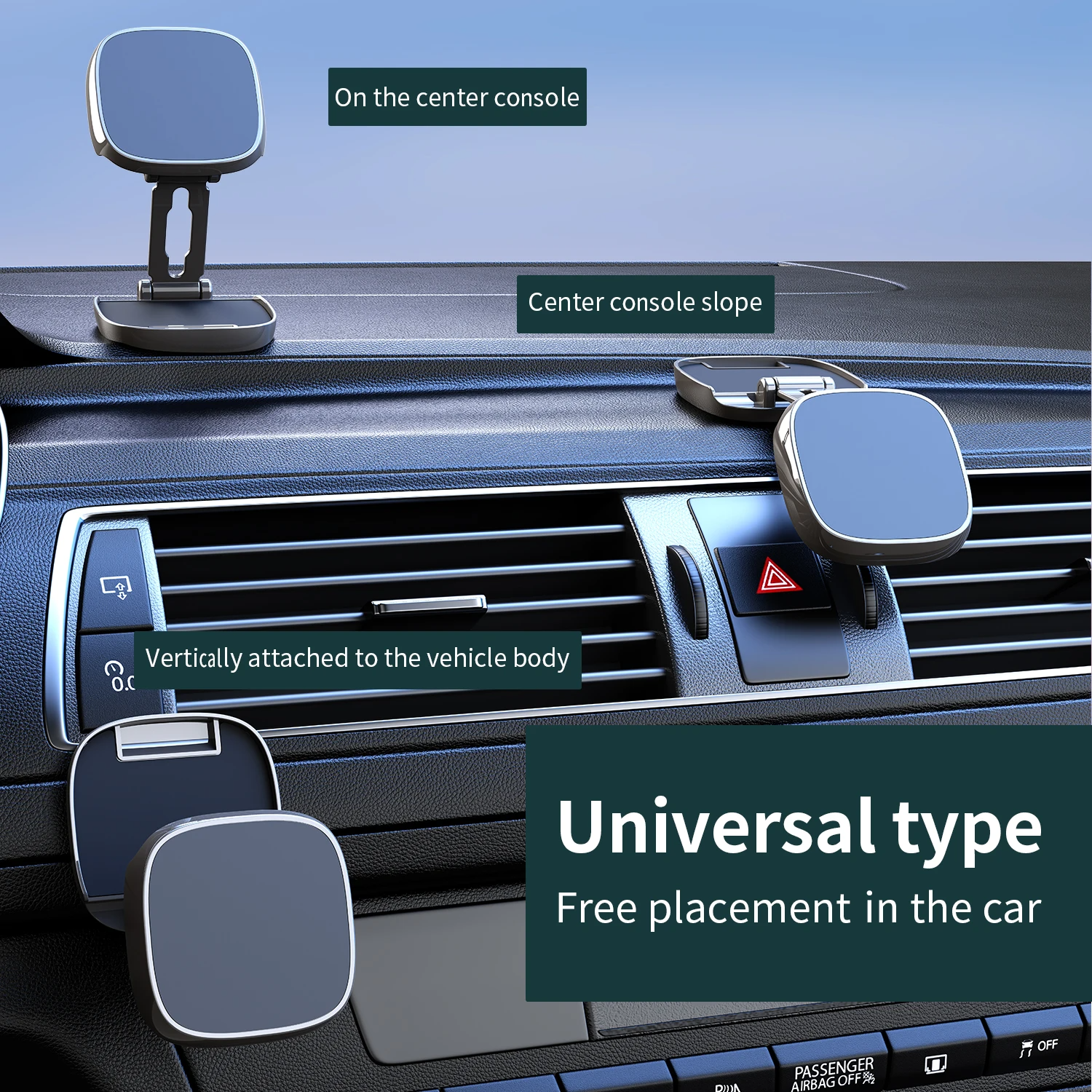 Portable and Flexible Car Magnetic Phone Stand 360 Degrees Rotating Dashboard Mobile Holder Adhesive Folding Stand