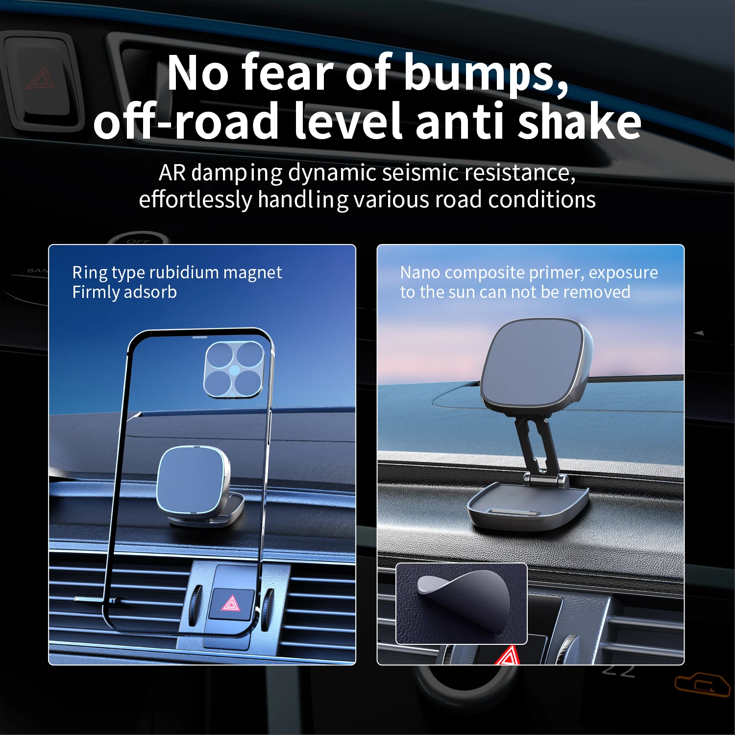 Portable and Flexible Car Magnetic Phone Stand 360 Degrees Rotating Dashboard Mobile Holder Adhesive Folding Stand