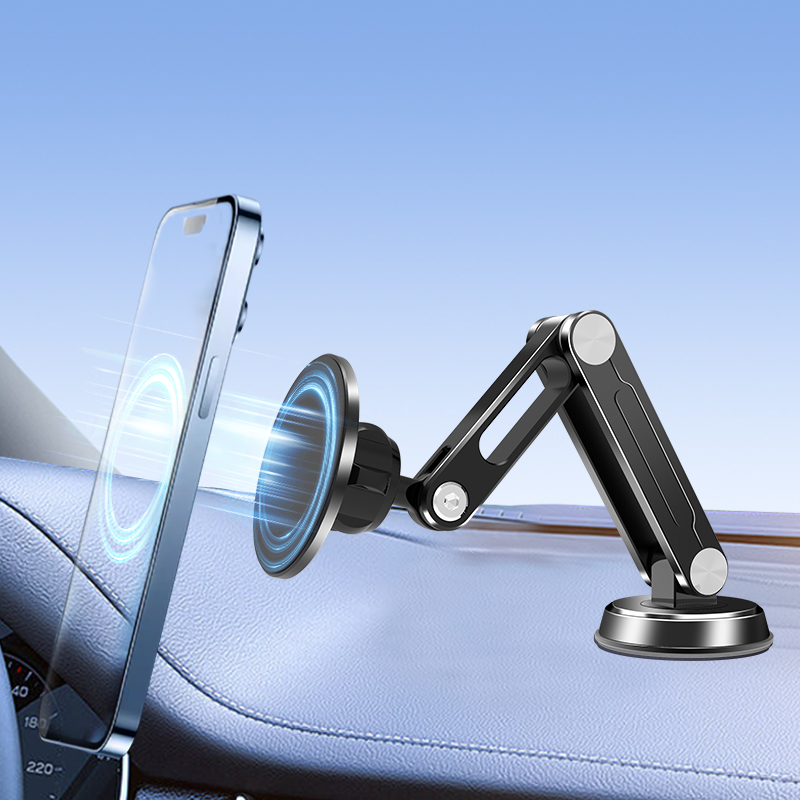 Universal alloy folding car magnetic phone holder 360 rotation adjustable dashboard car mobile phone mount for magsafe