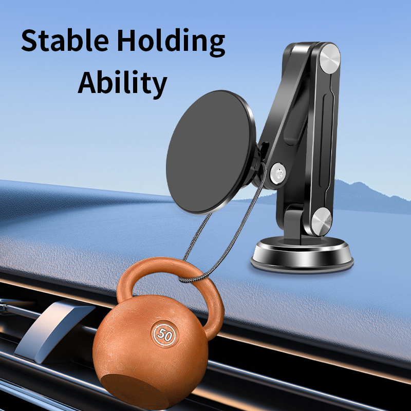 Universal alloy folding car magnetic phone holder 360 rotation adjustable dashboard car mobile phone mount for magsafe