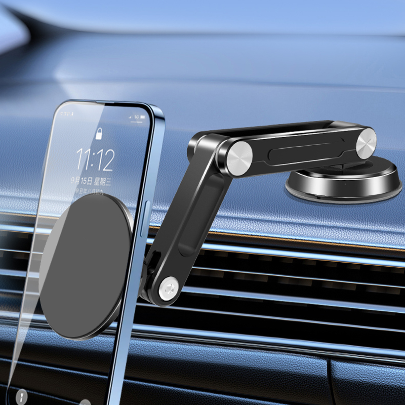 Universal alloy folding car magnetic phone holder 360 rotation adjustable dashboard car mobile phone mount for magsafe