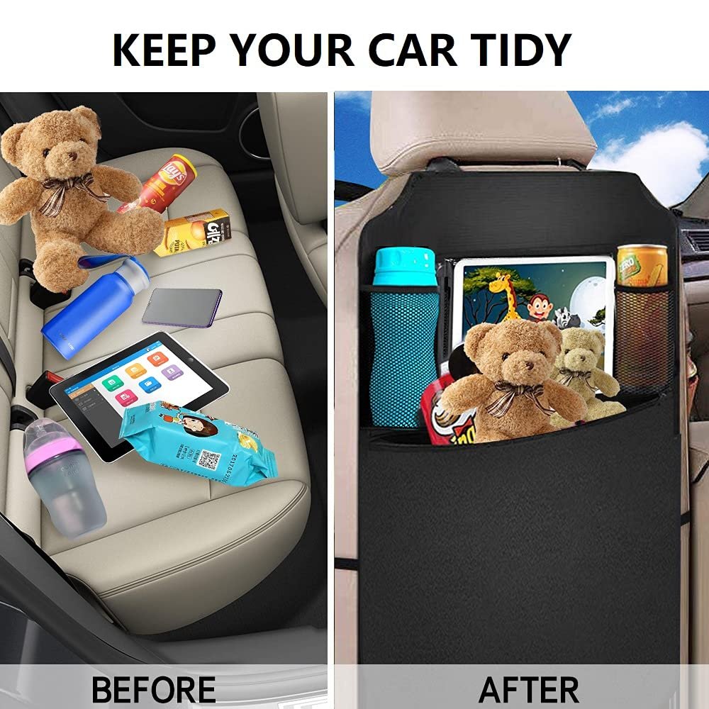 QEEPEI 2 Pack Car Backseat Organizer cup holder tray for car velcro organizer Car Seat Back Kick for kids