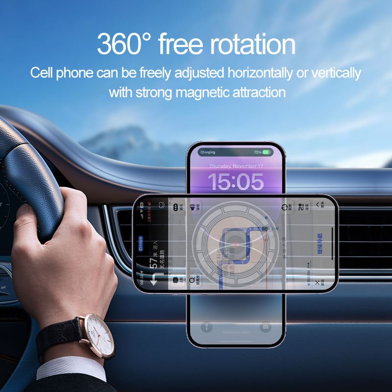 15W CE Certified Magnetic aluminium alloy Car Charger Wireless Charging Car Air Vent Mobile Phone Holder with Transparent Design