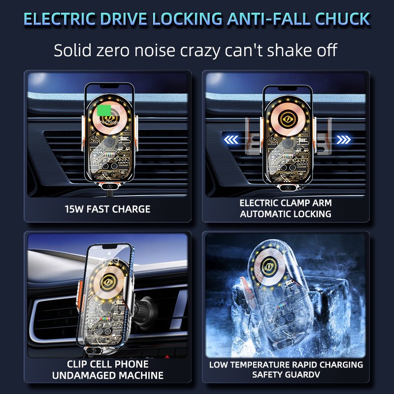 Transparent Phone Holder 15w Magnetic Car Wireless Charger For All Phone