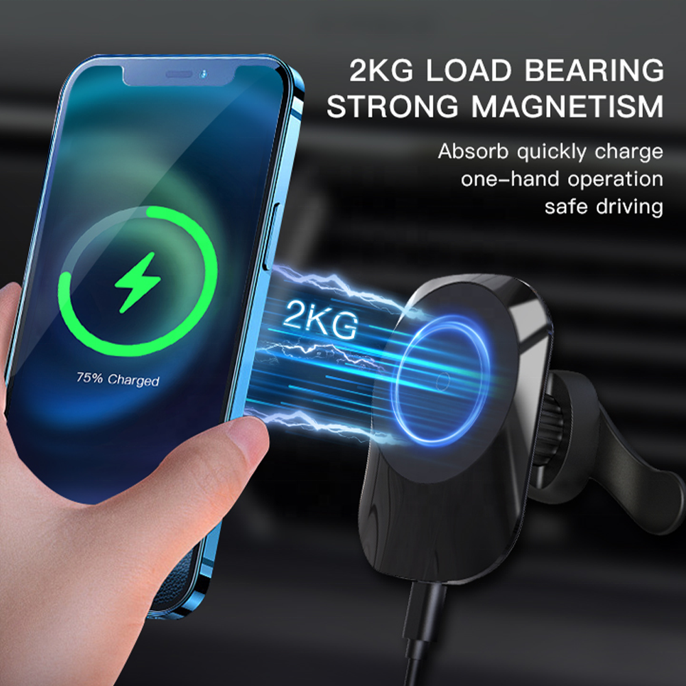 15w Magnetic USB-C Car Phone Holder Wireless Car Charger Fast Charging for Cars