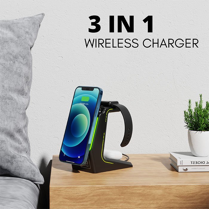 OEM Wireless Charger 3 in1 15W Fast Magnetic Charger Stand With Led Light Phone Holder