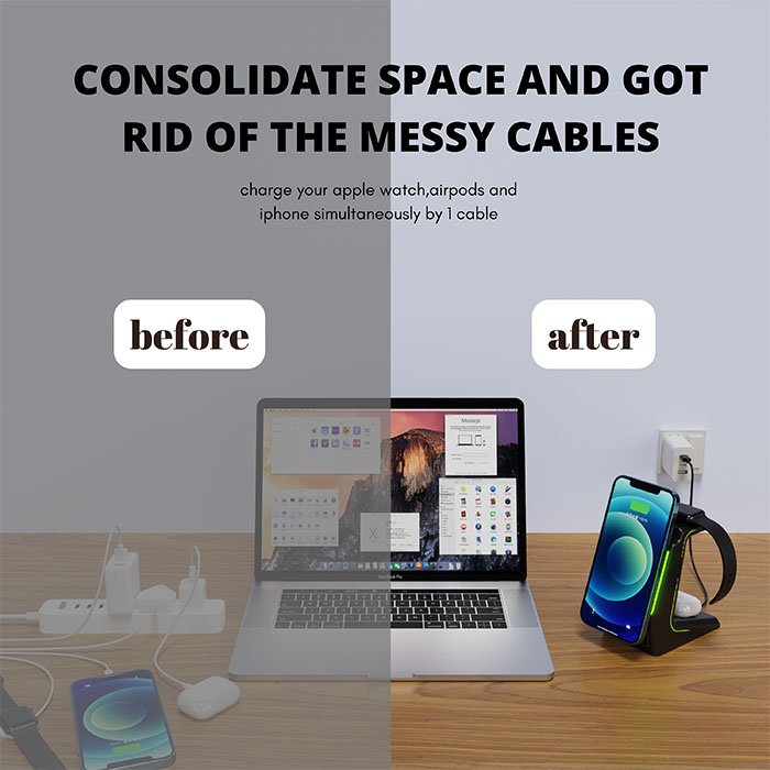 OEM Wireless Charger 3 in1 15W Fast Magnetic Charger Stand With Led Light Phone Holder