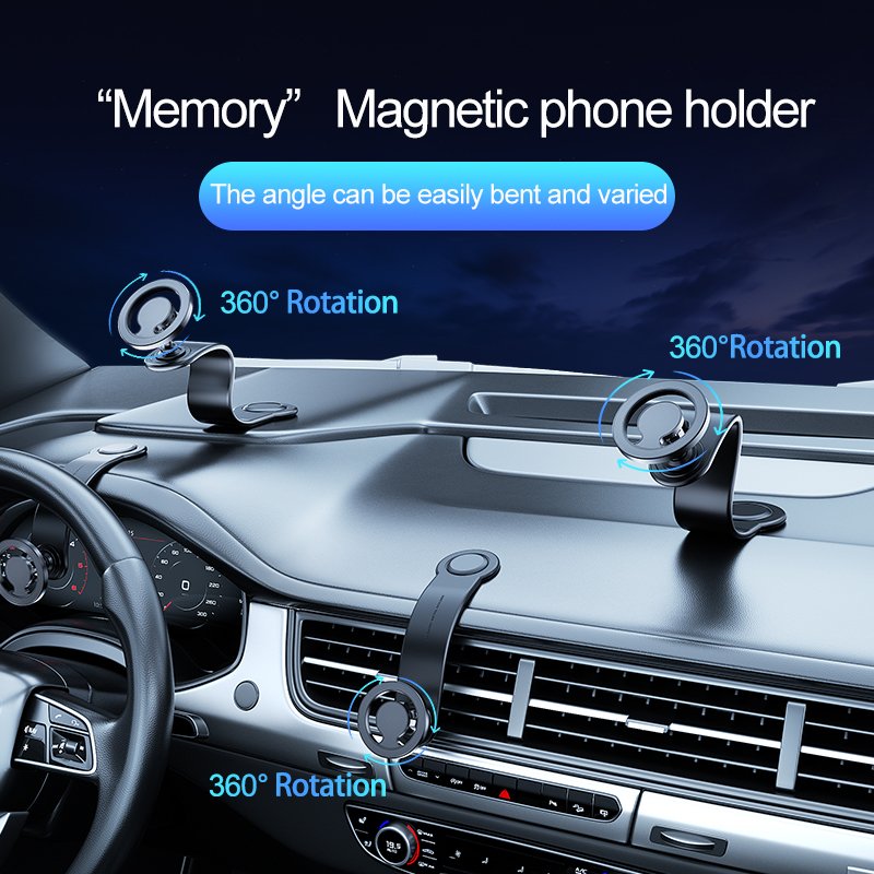 Newest patent product bendable magnetic car phone holder memory aluminum mount for car durable 360 rotation dashboard bracket