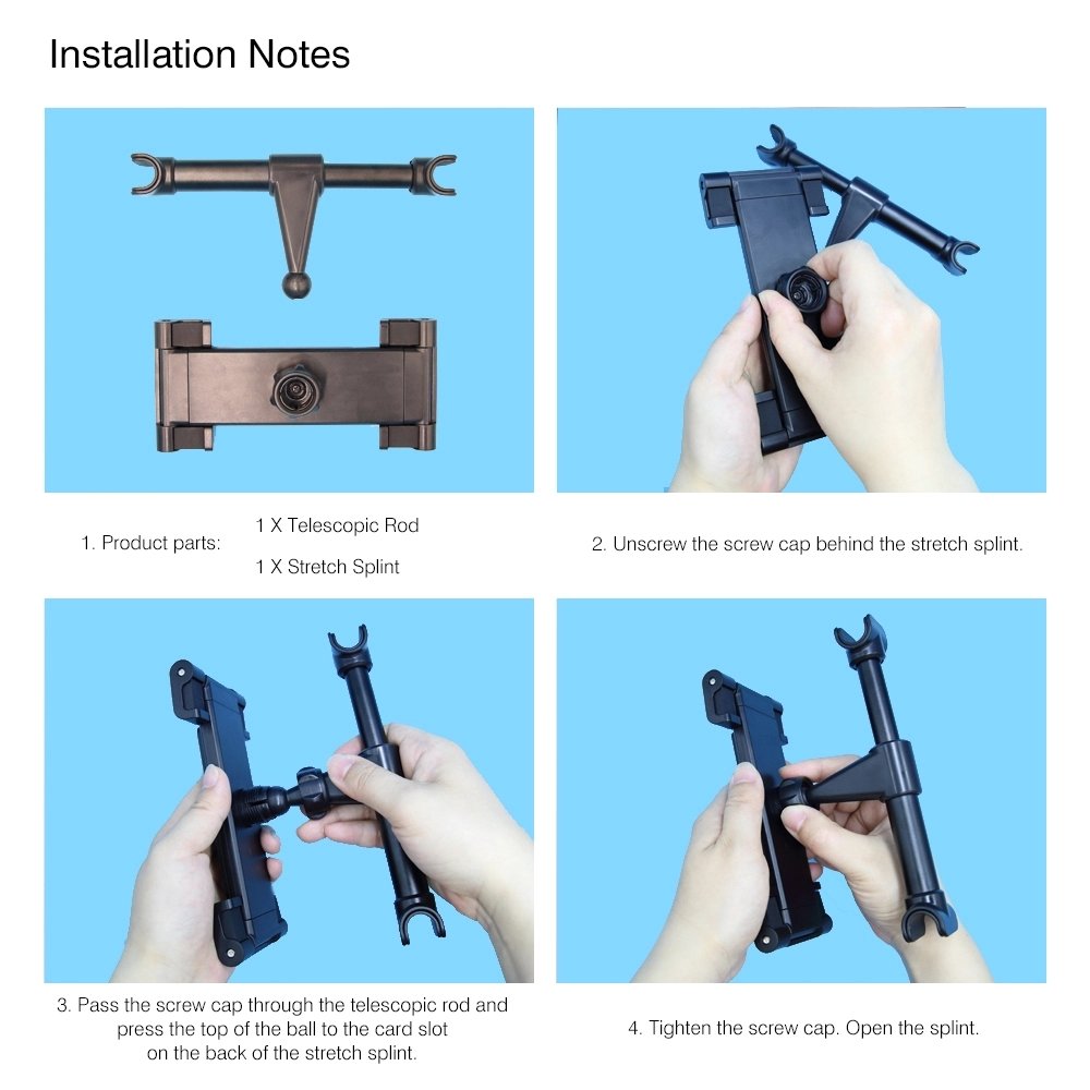 Universal 360 Rotation Car Headrest Mount Holder -11 Inch lPad Air Mini Tablet PC Auto Car Phone Stand Compatible lpad Air 1 2