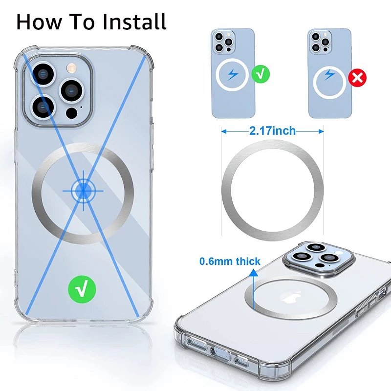 Universal Magnetic Metal Plate Ring For Magsafe Wireless Charger Iron Sheet Sticker Magnet Car Phone Holder For iPhone 14 13 12