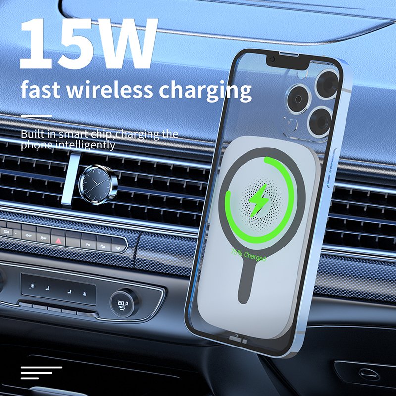Portable Universal Fast Wireless Charging 15w Car Phone Holder For Iphone With Magnetic Adsorption Function Charge