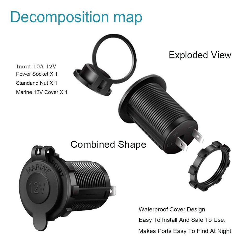 Roxgoct Modified power supply base or Cigarette lighter with light fuse holder for car waterproof plastic cigarette lighter sock