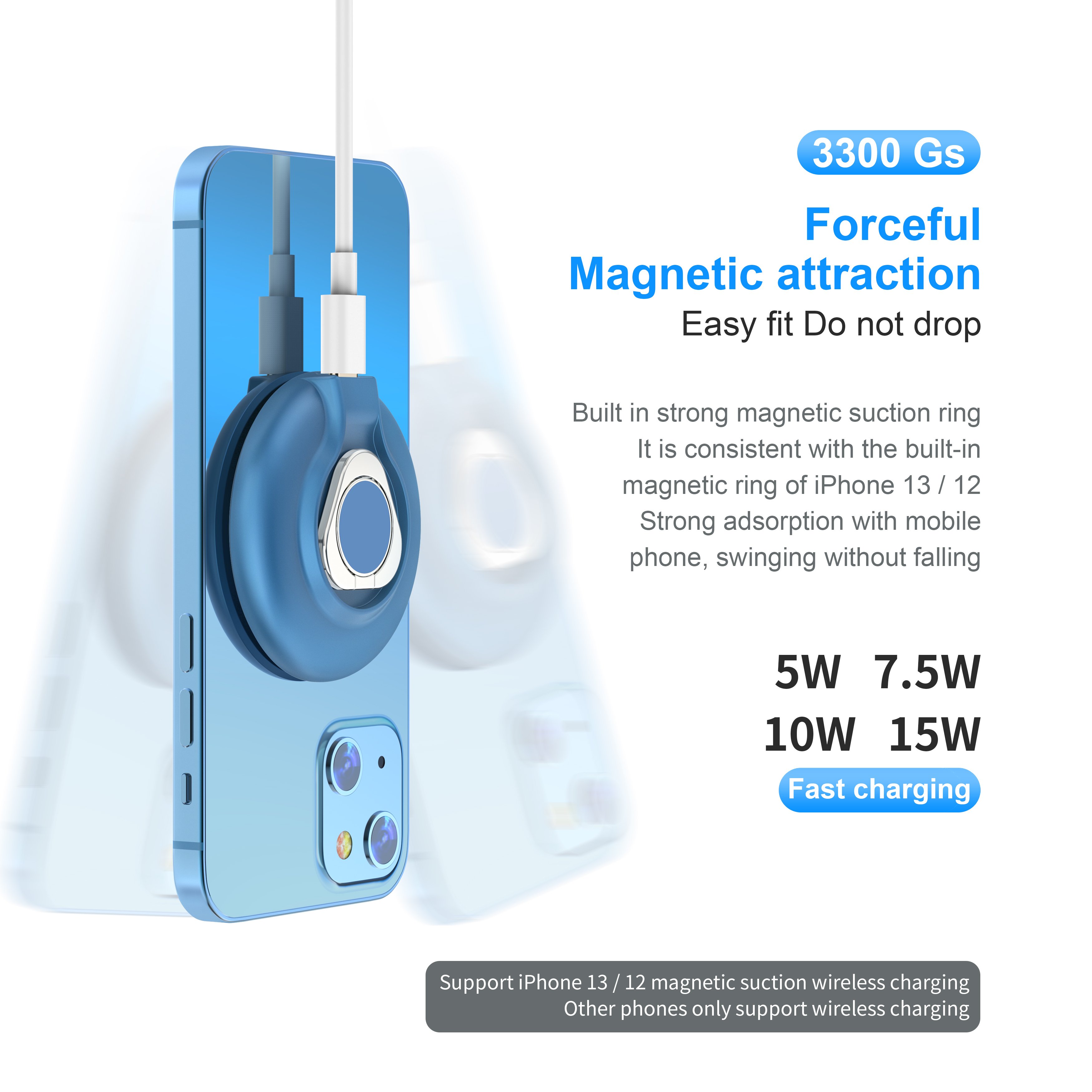 3in1 magnetic wireless charger ring buckle Phone Holder with wireless charger for iwatch ipods