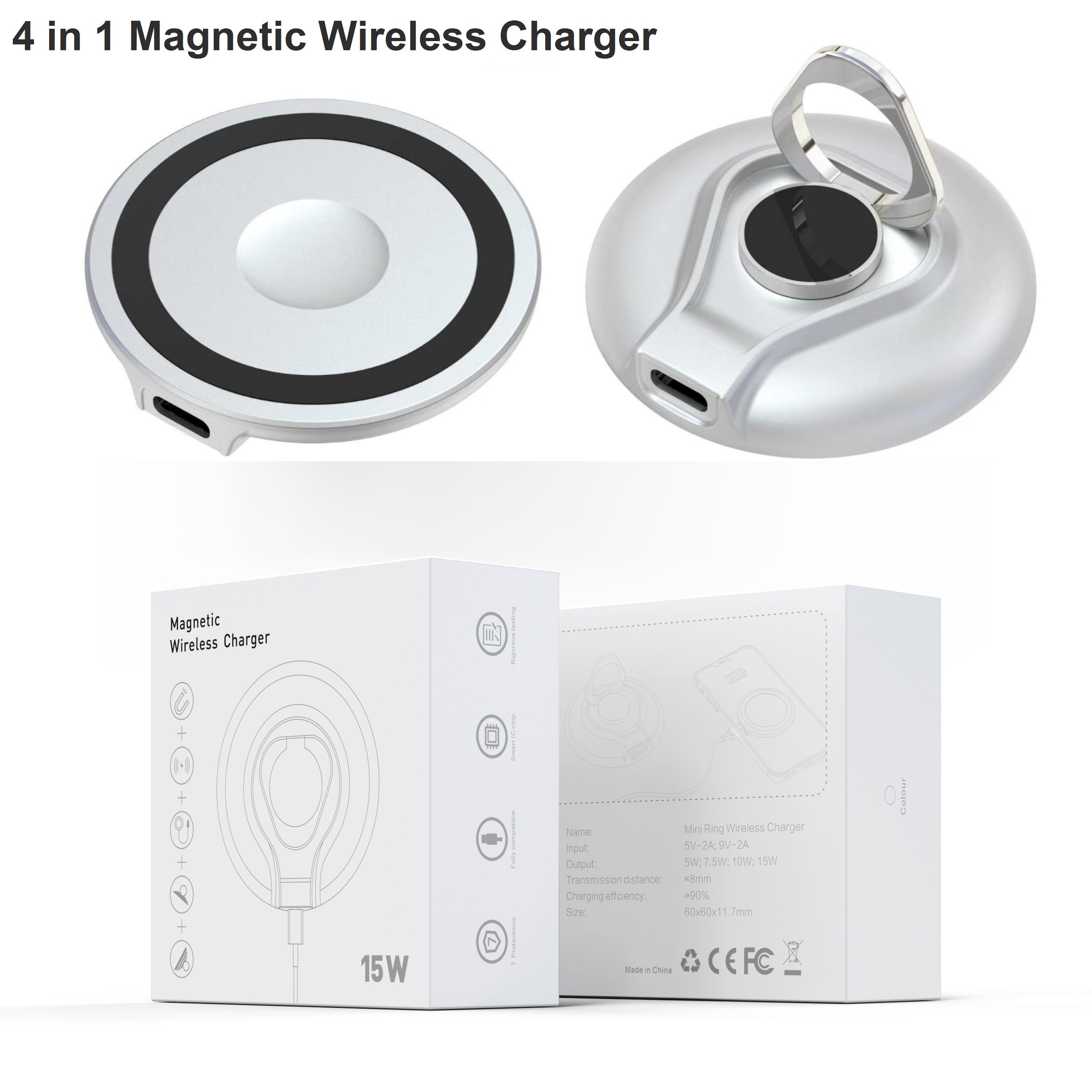 3in1 magnetic wireless charger ring buckle Phone Holder with wireless charger for iwatch ipods