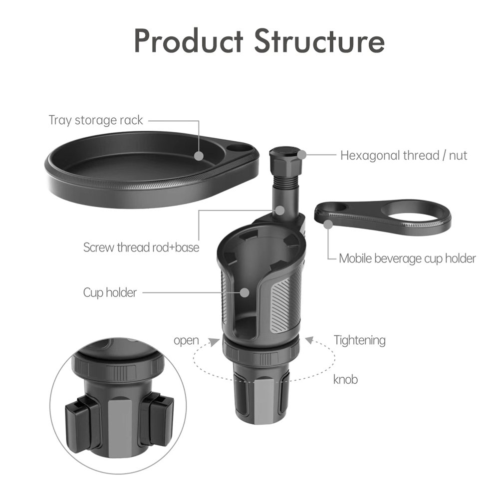 Multi-function adjustable car water cup hole plate + cup sleeve Multipurpose Cup Holder Tray For Car With 360 Degree Swivel Arm