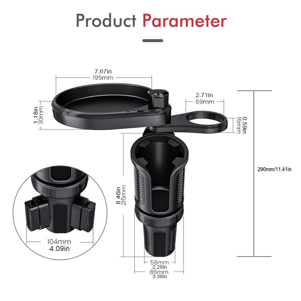 Multi-function adjustable car water cup hole plate + cup sleeve Multipurpose Cup Holder Tray For Car With 360 Degree Swivel Arm