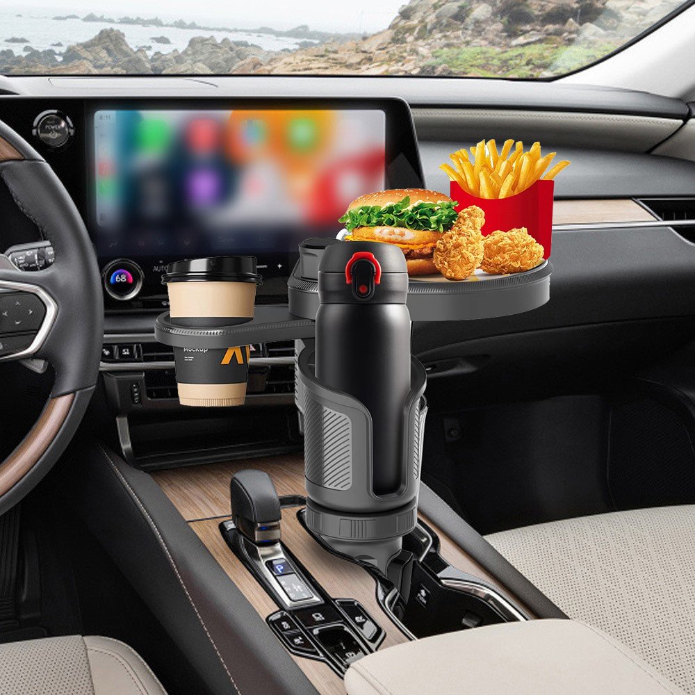 Multi-function adjustable car water cup hole plate + cup sleeve Multipurpose Cup Holder Tray For Car With 360 Degree Swivel Arm