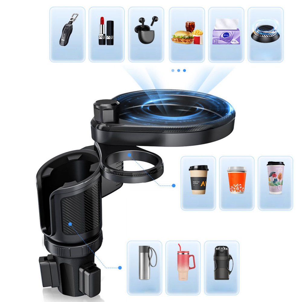 Multi-function adjustable car water cup hole plate + cup sleeve Multipurpose Cup Holder Tray For Car With 360 Degree Swivel Arm