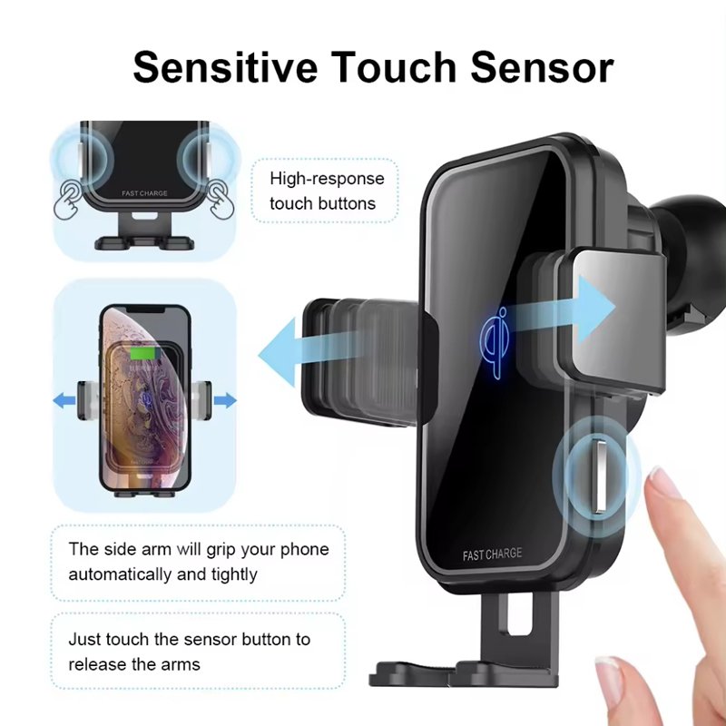 Auto Clamping Phone Mount Holder 15W Wireless Mobile Car Charger Stand Fast Charging For iphone Samsung