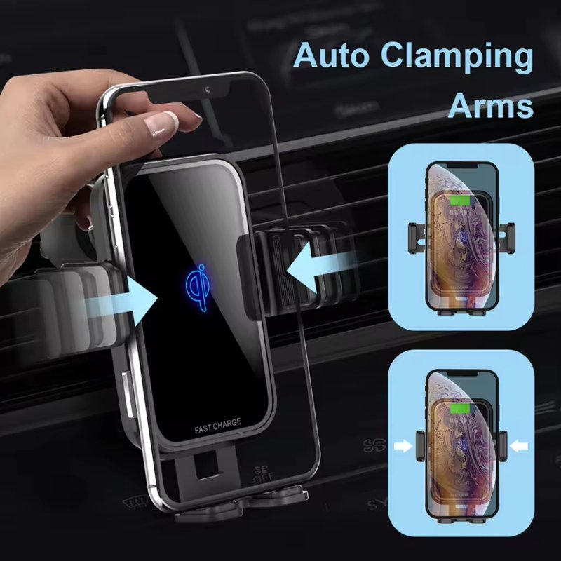 Auto Clamping Phone Mount Holder 15W Wireless Mobile Car Charger Stand Fast Charging For iphone Samsung