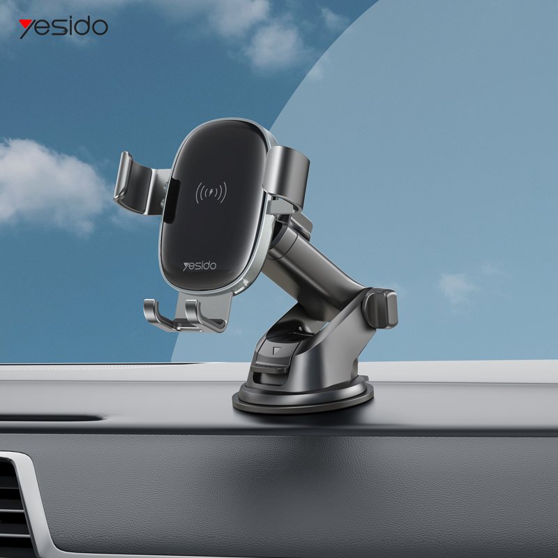 C123 Yesido Cellphone Mount Holder Double Base Mobile Phone Car Holder Charger With10W 15W Wireless Charging