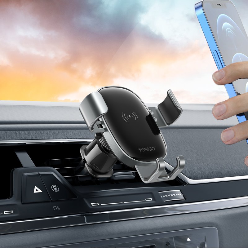 C123 Yesido Cellphone Mount Holder Double Base Mobile Phone Car Holder Charger With10W 15W Wireless Charging