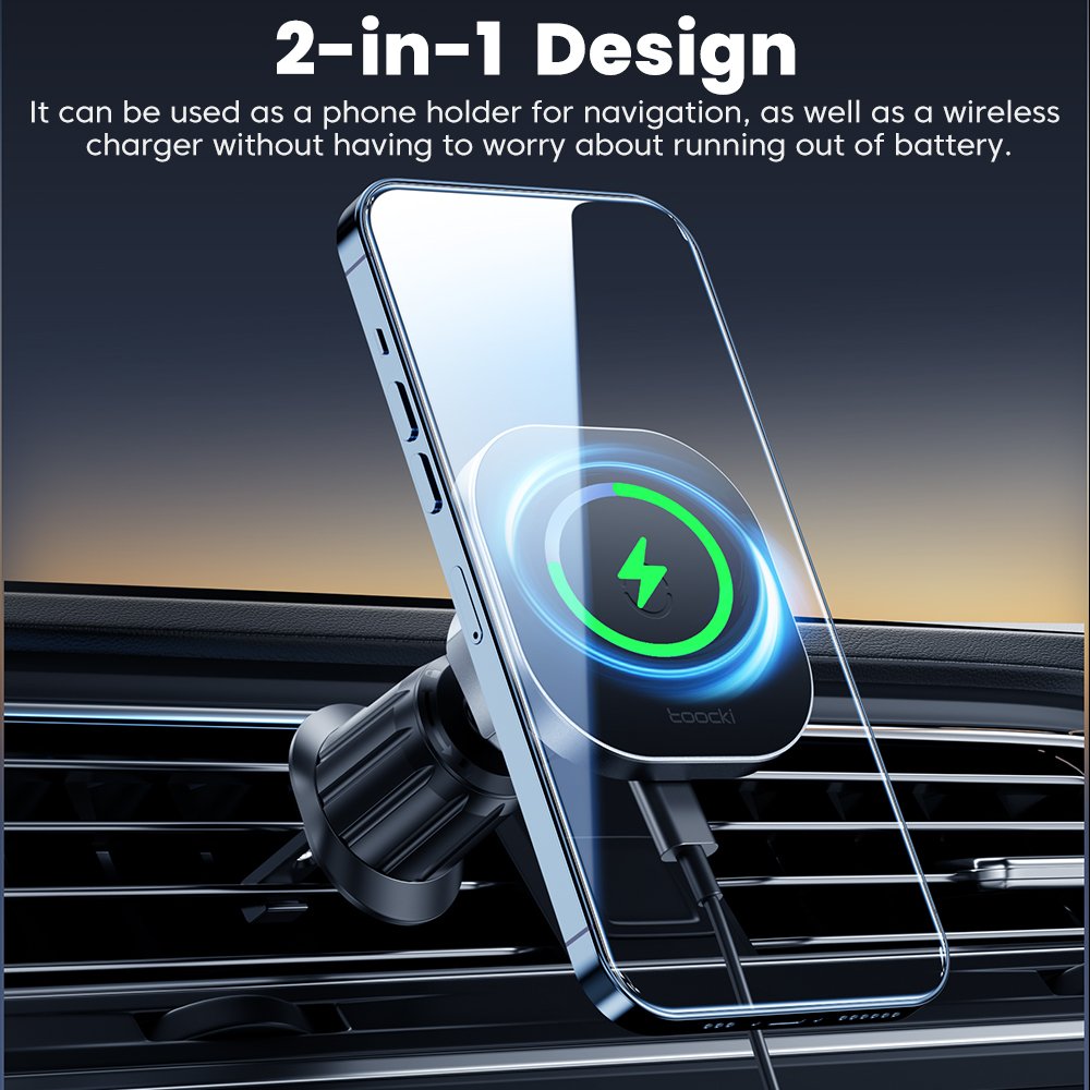 Toocki 2024 Magnetic Wireless Fast Charging Car Phone Holder Wireless Charging Car Holder Magnetic For Smart Phone