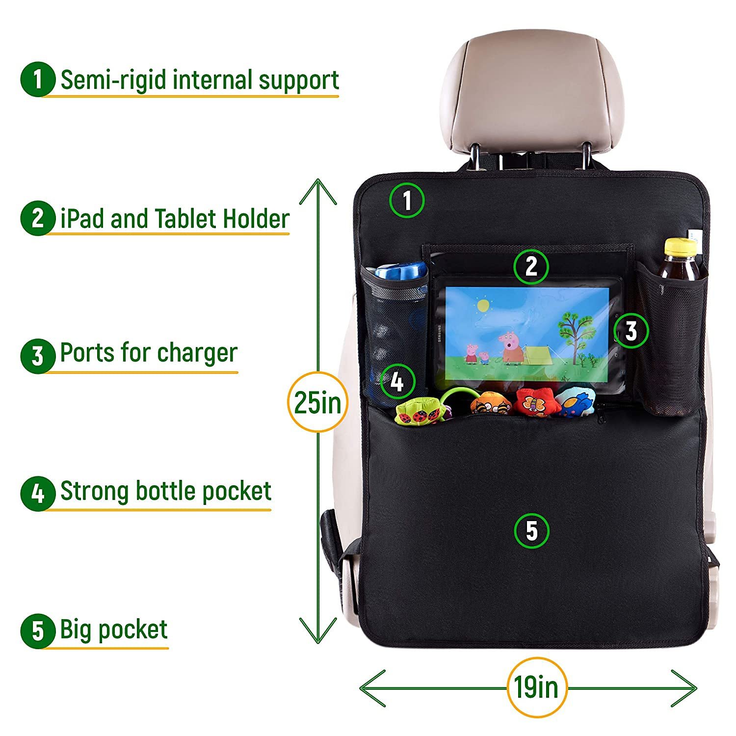 Car Seat Protector with Thickest Padding Backseat Car Organizer XL Largest Car Seat Cover for Child Baby Carseat Waterproof &